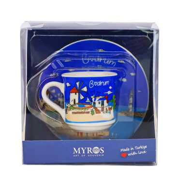Bodrum Themed Single Porcelain Coffee Cup - 3