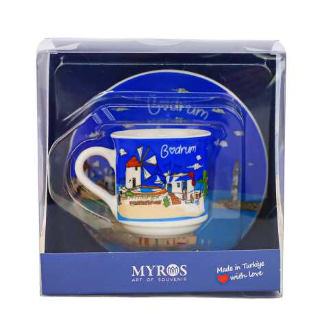 Bodrum Themed Single Porcelain Coffee Cup - 3