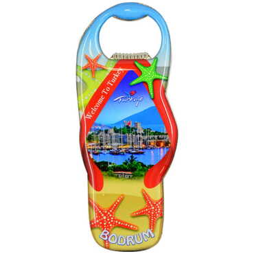 Myros - Bodrum Themed Slipper Shaped Metal Magnetic Bottle Opener 110x45 mm