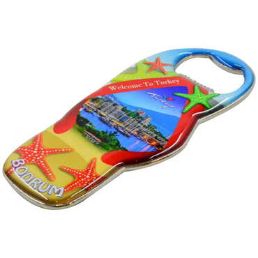 Bodrum Themed Slipper Shaped Metal Magnetic Bottle Opener 110x45 mm - Thumbnail