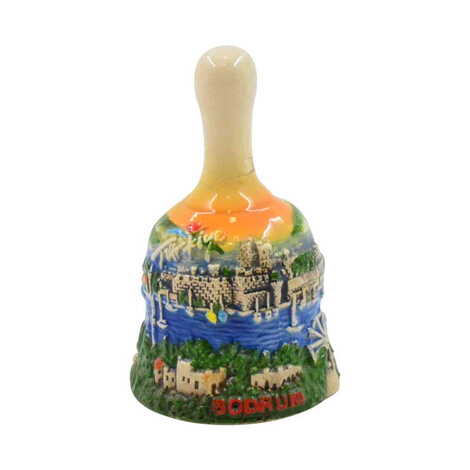Bodrum Themed Small Size Orange Ceramic Bell - 1