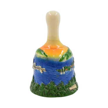 Bodrum Themed Small Size Orange Ceramic Bell - Thumbnail