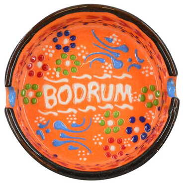 Bodrum Themed Turkish Ceramic B Serie Ashtray Medium Size - Thumbnail