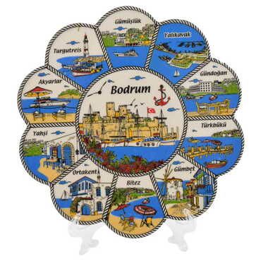 Bodrum Themed Turkish Ceramic Custom Themed Daisy Trivet 182 mm - Thumbnail