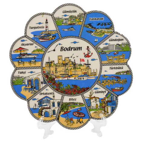 Bodrum Themed Turkish Ceramic Custom Themed Daisy Trivet 182 mm