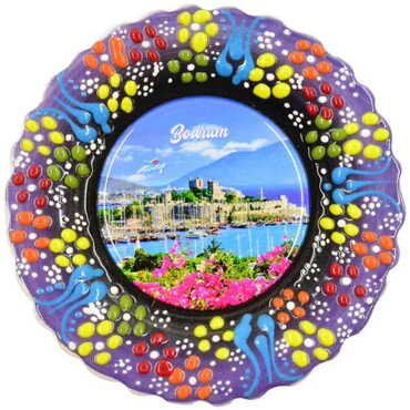 Myros - Bodrum Themed Turkish Ceramic Plate With Epoxy 12 Cm