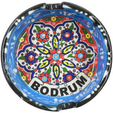 Bodrum Themed Turkish Ceramic Special Relief Ashtray Big Size - Thumbnail