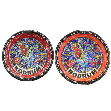 Bodrum Themed Turkish Ceramic Special Relief Ashtray Small Size - 3