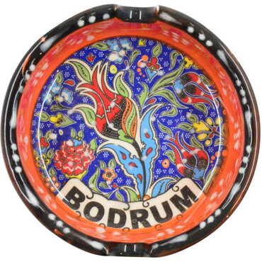 Bodrum Themed Turkish Ceramic Special Relief Ashtray Small Size - Thumbnail