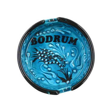 Bodrum Themed Turkish Ceramic Turquoise Ashtray Big Size - Thumbnail