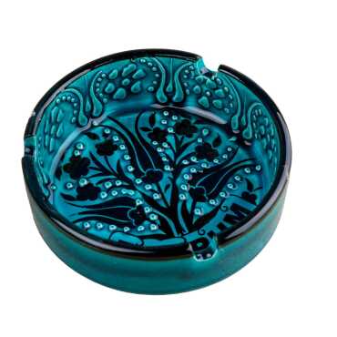 Bodrum Themed Turkish Ceramic Turquoise Ashtray Small Size - 5