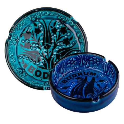 Bodrum Themed Turkish Ceramic Turquoise Ashtray Small Size - 2