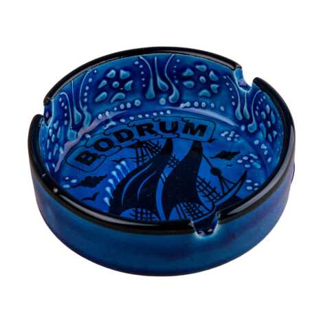 Bodrum Themed Turkish Ceramic Turquoise Ashtray Small Size - 4