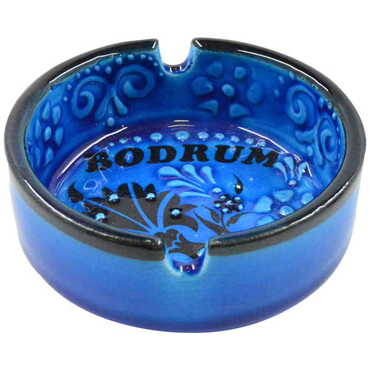 Bodrum Themed Turkish Ceramic Turquoise Ashtray Small Size - Thumbnail