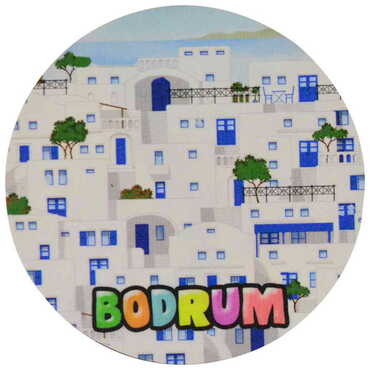 Bodrum Themed Wooden Custom Printed Souvenir Coaster 100 mm - Thumbnail