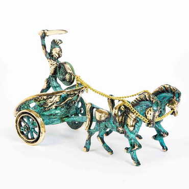 Myros - Bronz Heykel Atlı Savas Arabası 10x15 cm
