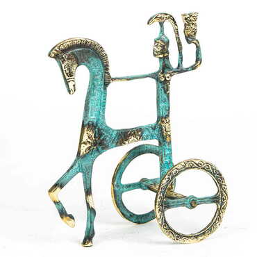 Myros - Bronz Metal Heykel At Arabası Küçük 11,5x9,5 cm