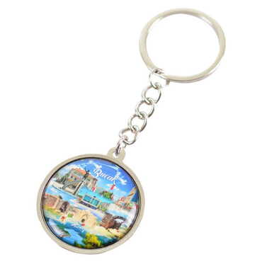 Bucak Themed Metal Double Face Round Keychain 40x95 mm - Thumbnail