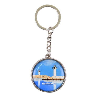 Myros - Burhaniye Themed Metal Double Face Round Keychain 40x95 mm