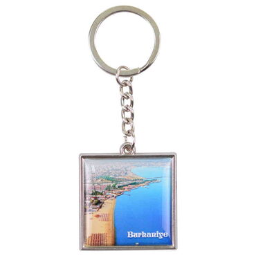 Myros - Burhaniye Themed Metal Square Shaped Double Face Keychain 36x95 mm