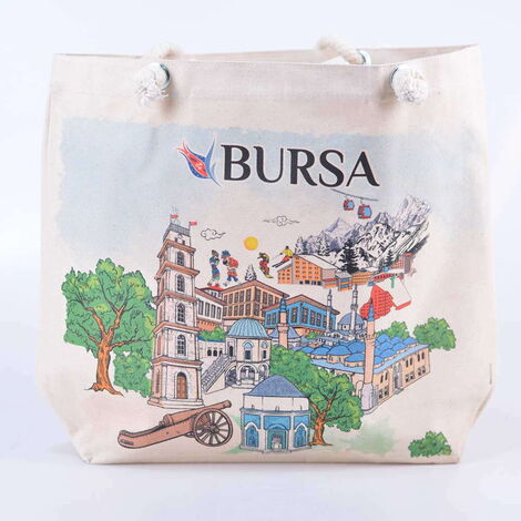 Toptan Bursa Temalı Dijital Baskılı Kanvas Plaj Çantası - 3