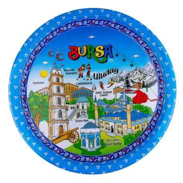 Bursa Temalı Metal Yuvarlak Tepsi 28 Cm - Myros