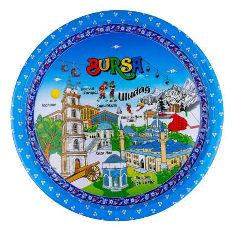Bursa Temalı Metal Yuvarlak Tepsi 28 Cm - 2