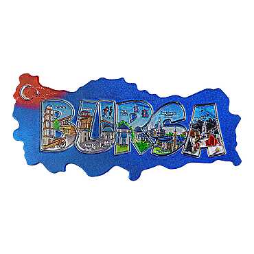 Bursa Temalı Metalize Harita Magnet - Myros