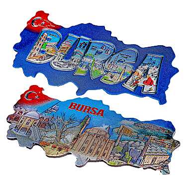 Bursa Temalı Metalize Harita Magnet - 2