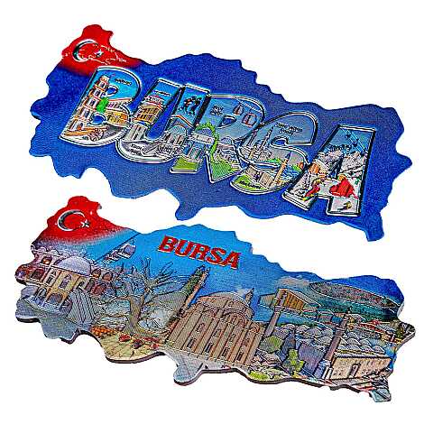 Bursa Temalı Metalize Harita Magnet - 2