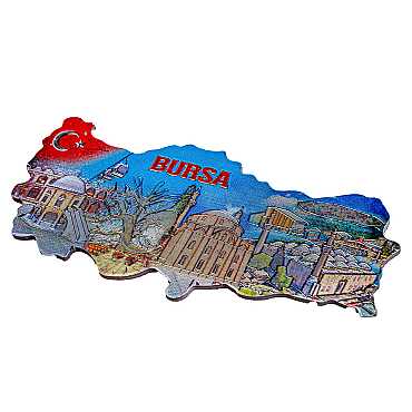 Bursa Temalı Metalize Harita Magnet - 3