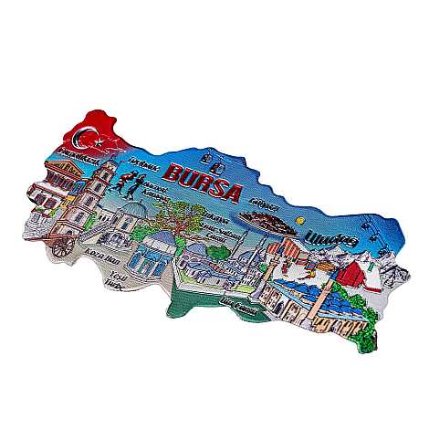 Bursa Temalı Metalize Harita Magnet - 5