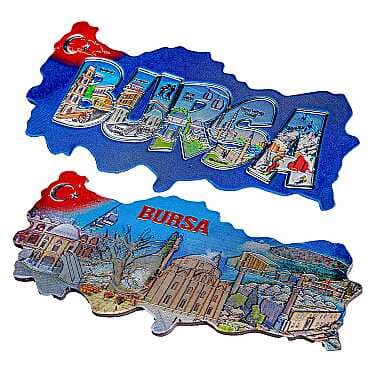 Bursa Temalı Metalize Harita Magnet - 2
