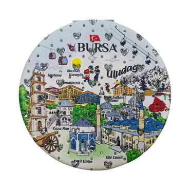 Bursa Themed Customised Uv Printed Round Compact Mirror 72x11 mm - 6