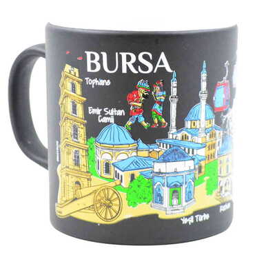 Toptan Bursa Temalı Seramik Renkli Baskılı Kupa 82x90 mm - Thumbnail