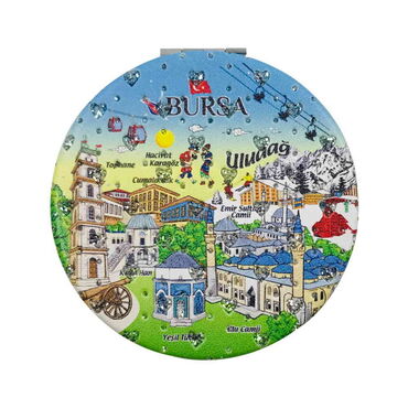 Bursa Themed Customised Uv Printed Round Compact Mirror 72x11 mm - Thumbnail