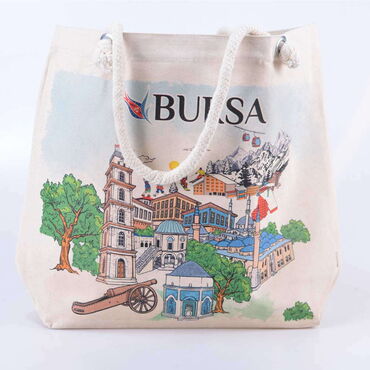 Myros - Bursa Themed Digital Printed Kanvas Beach Bag 35x40 cm