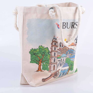 Bursa Themed Digital Printed Kanvas Beach Bag 35x40 cm - Thumbnail