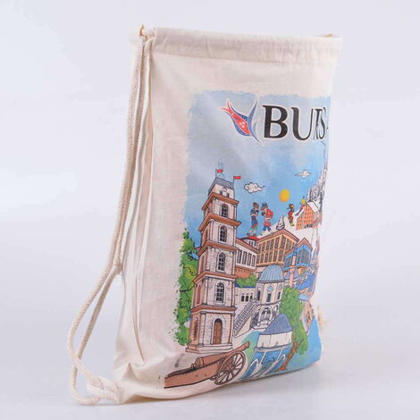 Bursa Themed Digital Printed Raw Fabric Backpack 33x43 cm