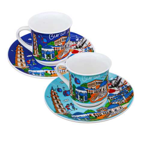 Bursa Themed Porcelain Dual Coffee Set - 2