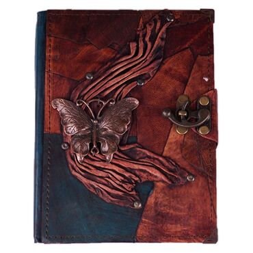 Butterfly Themed Large Leather Notebook - Thumbnail