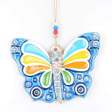 Butterfly Themed Nautical Ceramics Third Size Wall Hanging - Thumbnail