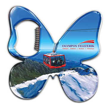 Cable Card Themed Butterfly Shaped Metal Magnetic Bottle Opener 70x70 mm - Thumbnail