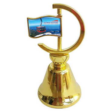 Myros - Cable Card Themed Collectible Souvenir Double Face Metal Spinner Flag Bell - Golden Color