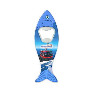 Cable Card Themed Customised UV Printed Fish Shape Printed Plastic Base Bottle Opener 42x130 mm - Thumbnail