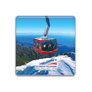 Myros - Cable Card Themed Epoxy Dome Square Souvenir Fridge Magnet 80x80 mm