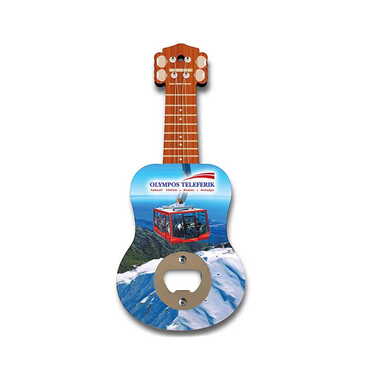 Cable Card Themed Guitar Shaped Printed MDF Wooden Bottle Opener 200x89 mm - Myros