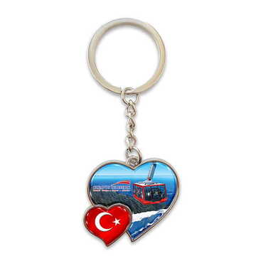 Myros - Cable Card Themed Metal Double Heart Shaped Keychain 40x94 mm