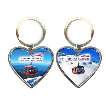 Cable Card Themed Metal Heart ShapedDouble Face Keychain 45x90 mm - Myros