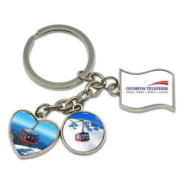 Myros - Cable Card Themed Metal Keychain With 3 Charms - Mixed 40x90 mm